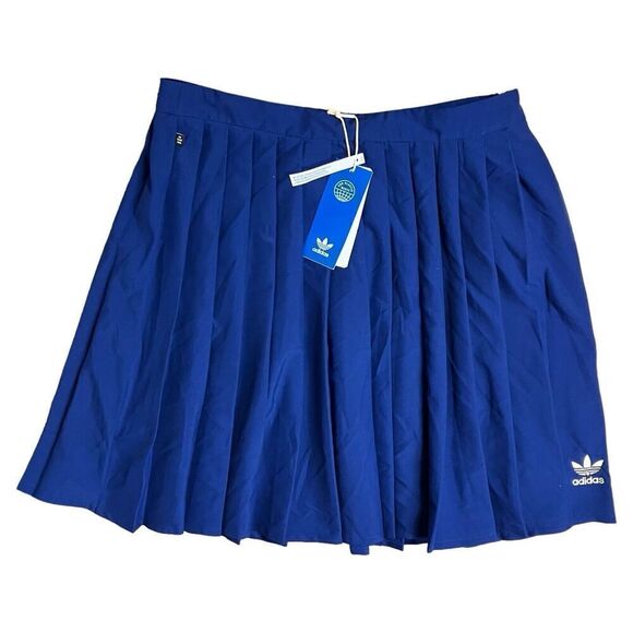 Adidas Skirt WMNS 8 Blue Pleated Lifestyle Tennis Collegiate Sporty Logo Preppy - Picture 2 of 16